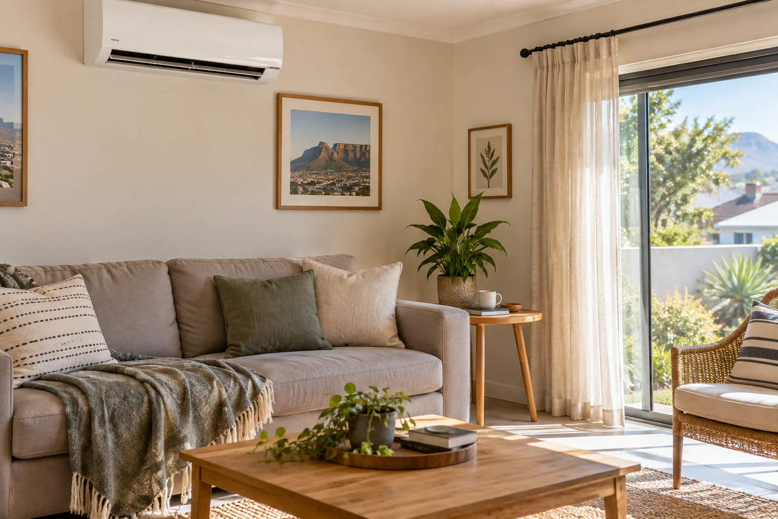 Illustrative room with a wall-mounted air conditioner